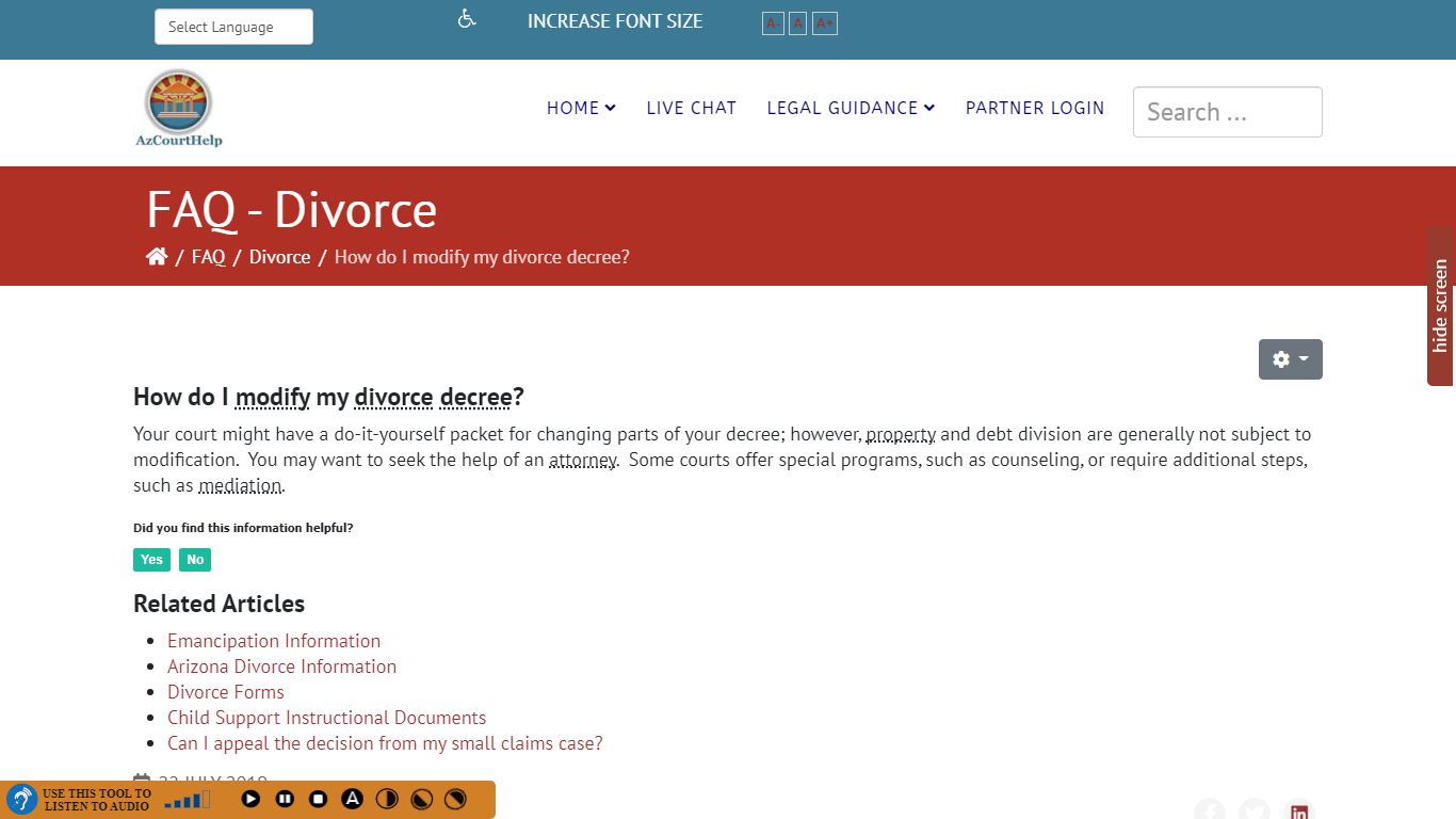How do I modify my divorce decree in Arizona Superior Court?